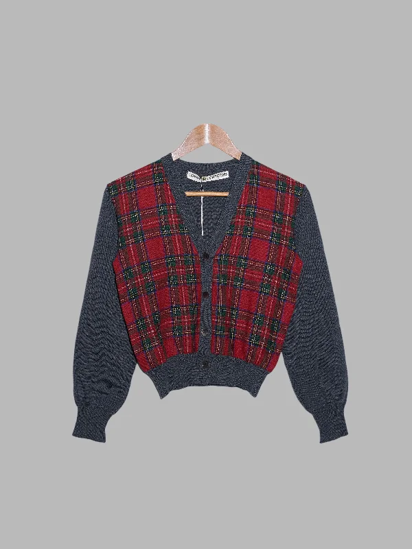 Comme des Garcons 1980s grey wool cardigan with red tartan front Wool Cardigan Cotton Cardigan Cashmere Cardigan