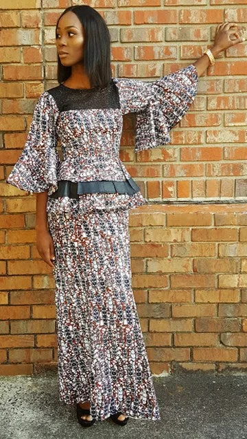 Earth-Tone African Print Top and Skirt-DPX3770TS lace skirt delicate
