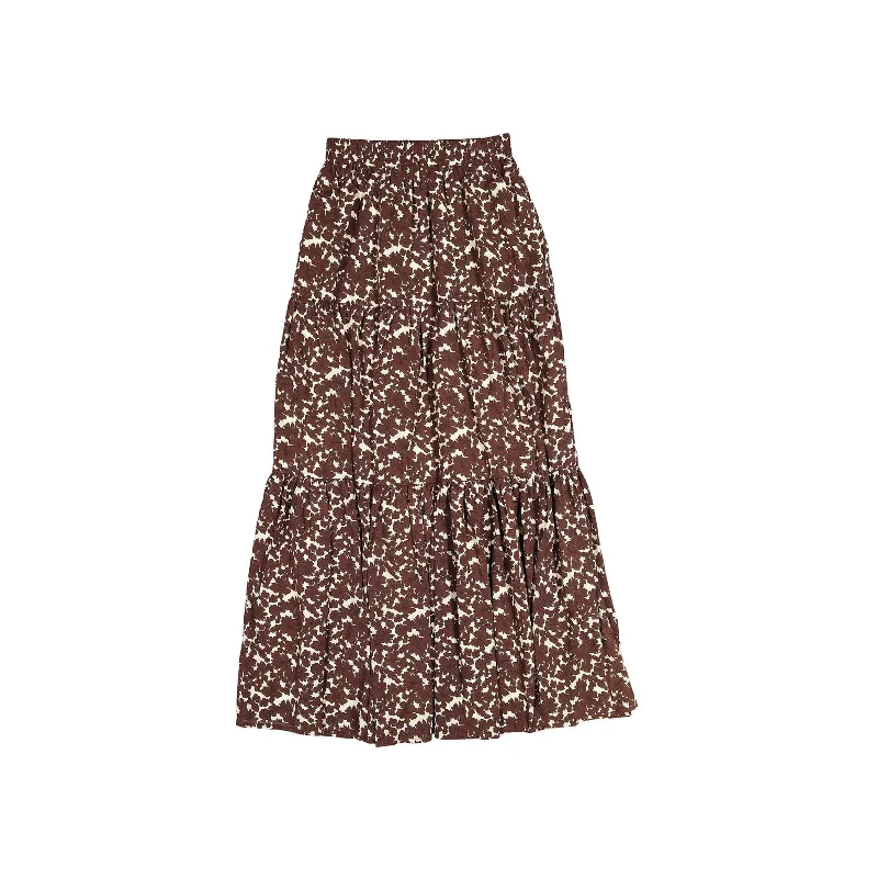 Ava and Lu Brown Floral Layered Maxi Skirt floral skirt print