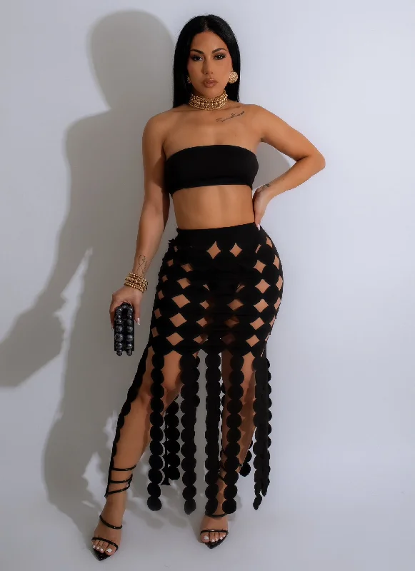 She's Moving  Maxi Skirt Black leather skirt refined