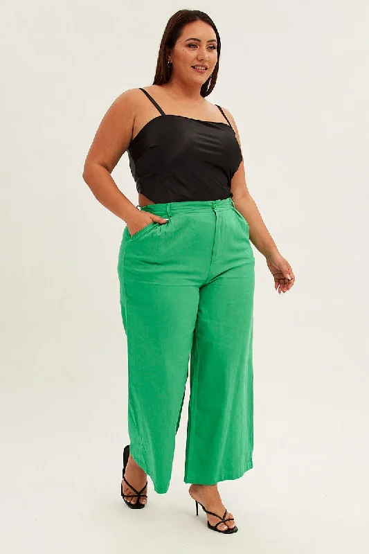 Green Wide Leg Pant High Waist Cotton Trendy Velvet Pants