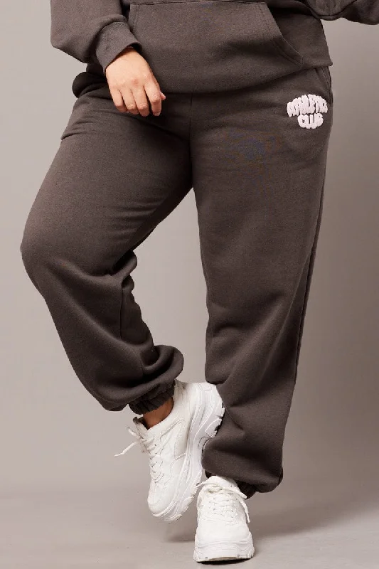 Grey Track Pants High Rise Soft Stretch Leggings