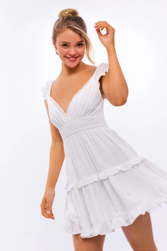 Cap-Sleeve Short Ruffled Graduation Party Dress Tunics Office stylish