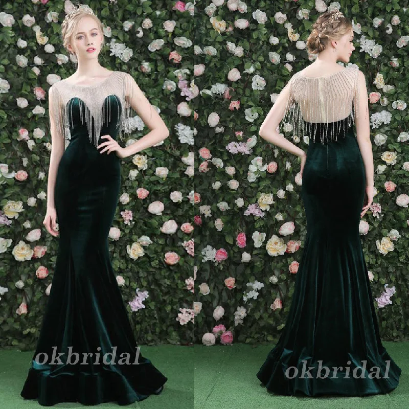 Velvet Prom Dress, Mermaid Prom Dress, Sleeveless Prom Dress, Beading Prom Dress, Sexy Prom Dress, Floor-Length Party Dresses, Evening Dresses, LB0895 Tunics Brand named