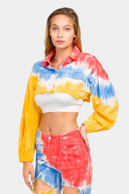 Tie Dye Cropped Denim Jacket Mesh Jacket Canvas Jacket Denim Jacket