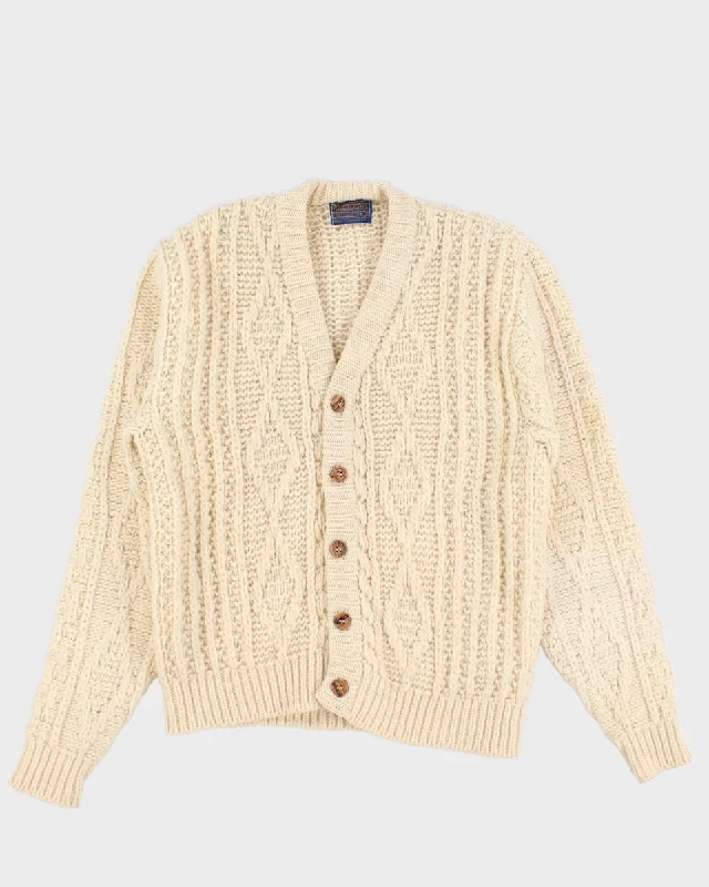 Classic Women's Cream Cardigan - XL - L Cable Knit Ribbed Knit Lace Knit