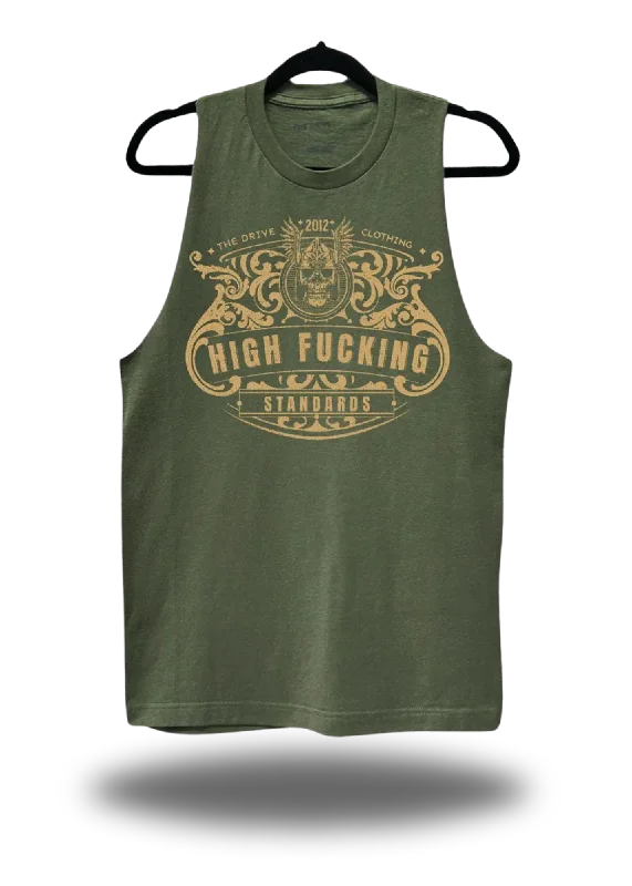 HIGH FUCKING STANDARDS STRINGER TANK TOP*MILITARY GREEN* ribbed tank top