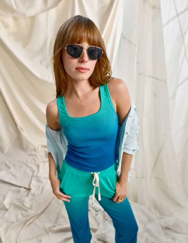 Women's Crop Square Neck Tank & Rib Lounge Crop Flare in Spring Green slim fit tank