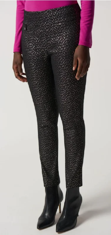 Black Metallic Slim-Fit Pants Formal Stretch Pants
