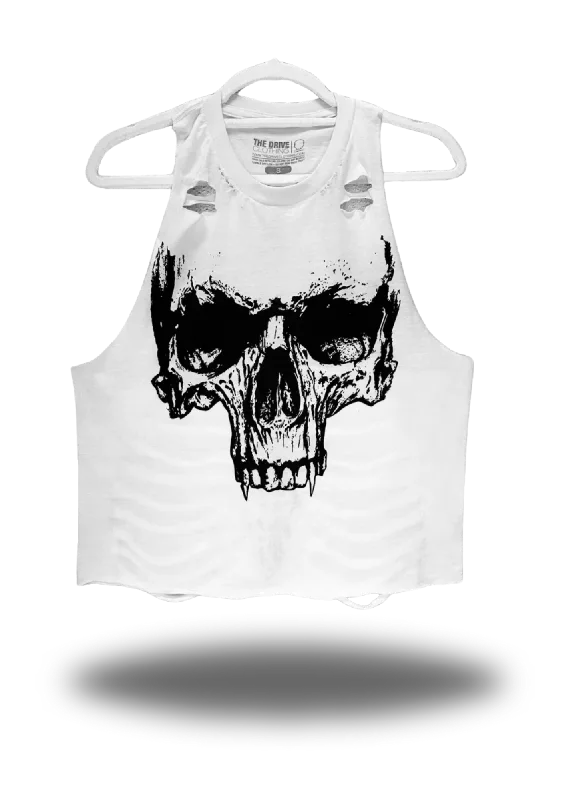 DESTRUCTION  CROP TANK TOP *WHITE* lace back tank