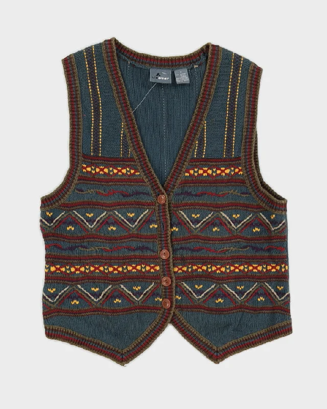 Vintage 90s Liz Wear Sleeveless Knit Cardigan - M Neon metallic Matte