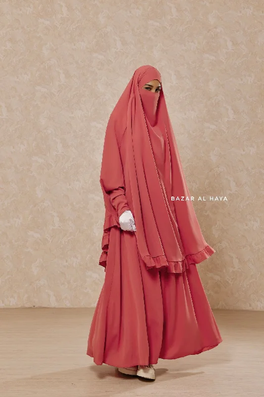 Raspberry Ibadah Pink Two-piece Jilbab with Skirt, Haj, Umrah Garment & Prayer Set chiffon skirt airy