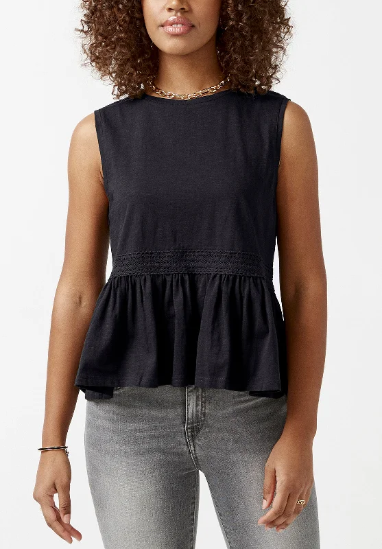 Farren Women’s Peplum Tank Top in Black - KT0029S sage tank top