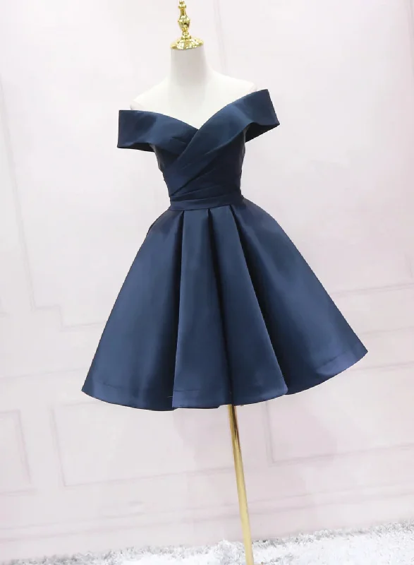 Navy Blue Satin Homecoming Dress Party Dress Sweetheart Prom Dress prom dresses shops Tunics Practical easy-care