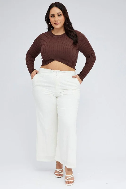 White Wide Leg Pants Linen Blend Button Front Trendy Wide-Legged Trousers