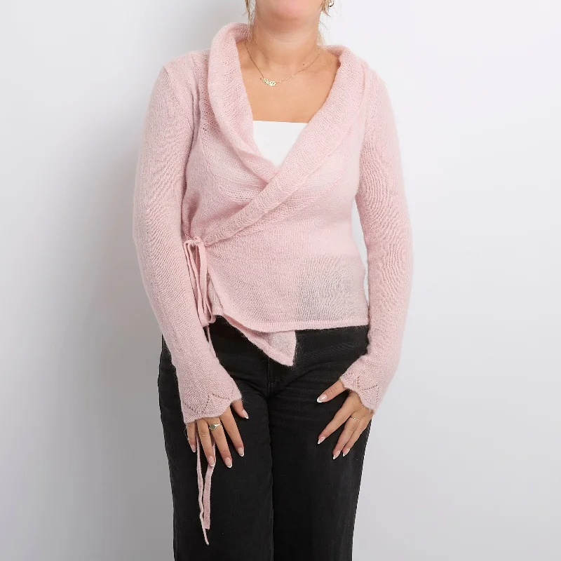 Belt  Frilled Knitted Cardigan - UK 10 Zippered Front Buttoned Front Snap Front