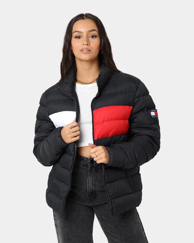 Tommy Jeans Essential Flag Down Jacket Black Denim Fabric Leather Fabric Suede Fabric Tommy Jeans Essential Flag Down Jacket Black Denim Fabric Leather Fabric Suede Fabric