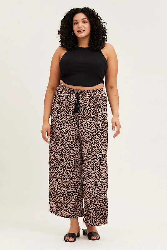 Animal Print High Rise Wide Leg Pants Casual Track Pants