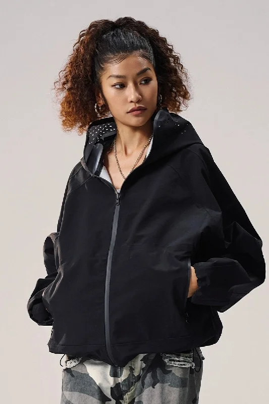 Reversible Demon Hooded Outdoor Jacket A-Line Jacket Boat Neck Shawl Collar