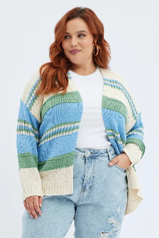 Blue Stripe Oversized Knit Cardigan Cardigan Knitwear Sweater