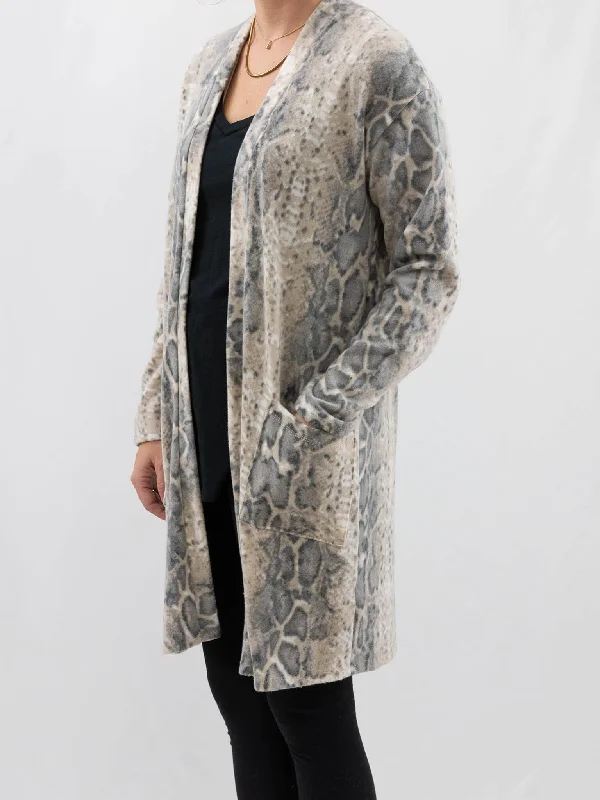 Snake Print Cardigan Iron Safe Non-Iron Wrinkle Free