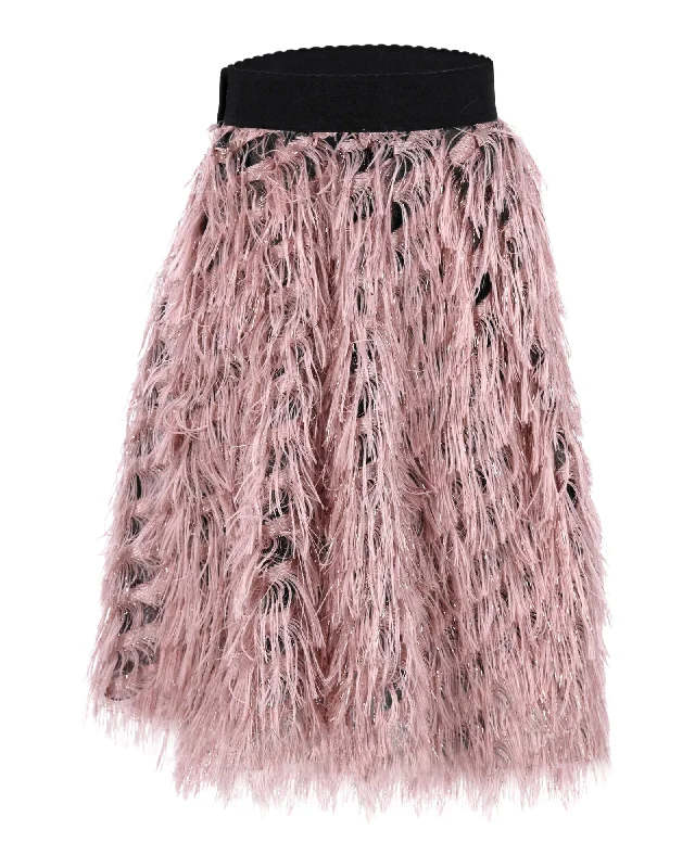 Dolce & Gabbana Metallic Fringe A-line Skirt in Pastel Pink Polyester lace skirt elegant