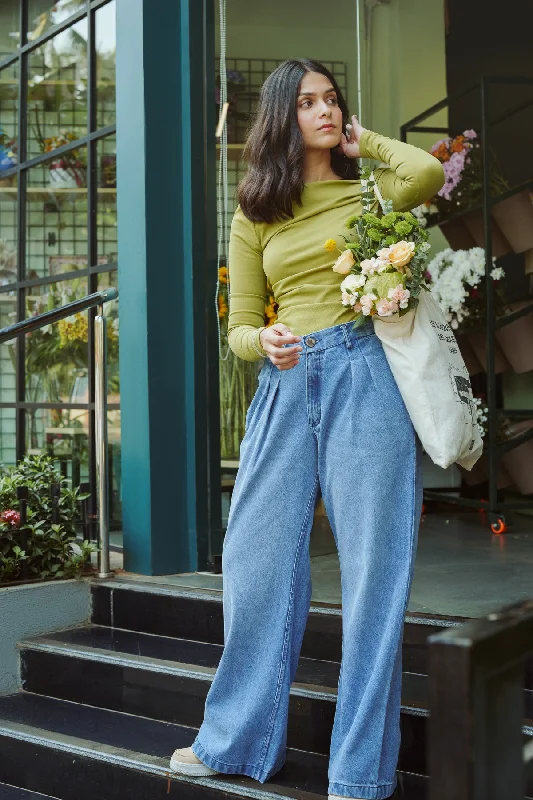 Swifty Blue Denim Korean Pants Casual Yoga Pants