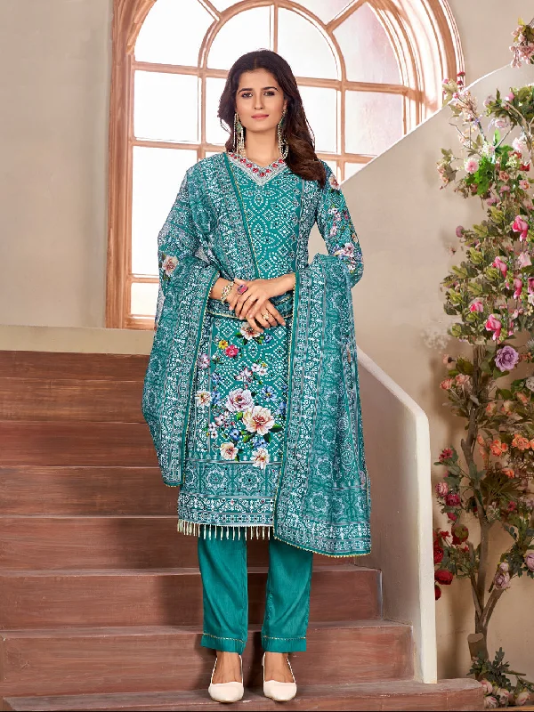 Multi Trendy Elementary Designer Readymade Pant Suit With Heavy Embroidery Work Modern Bootcut Pants