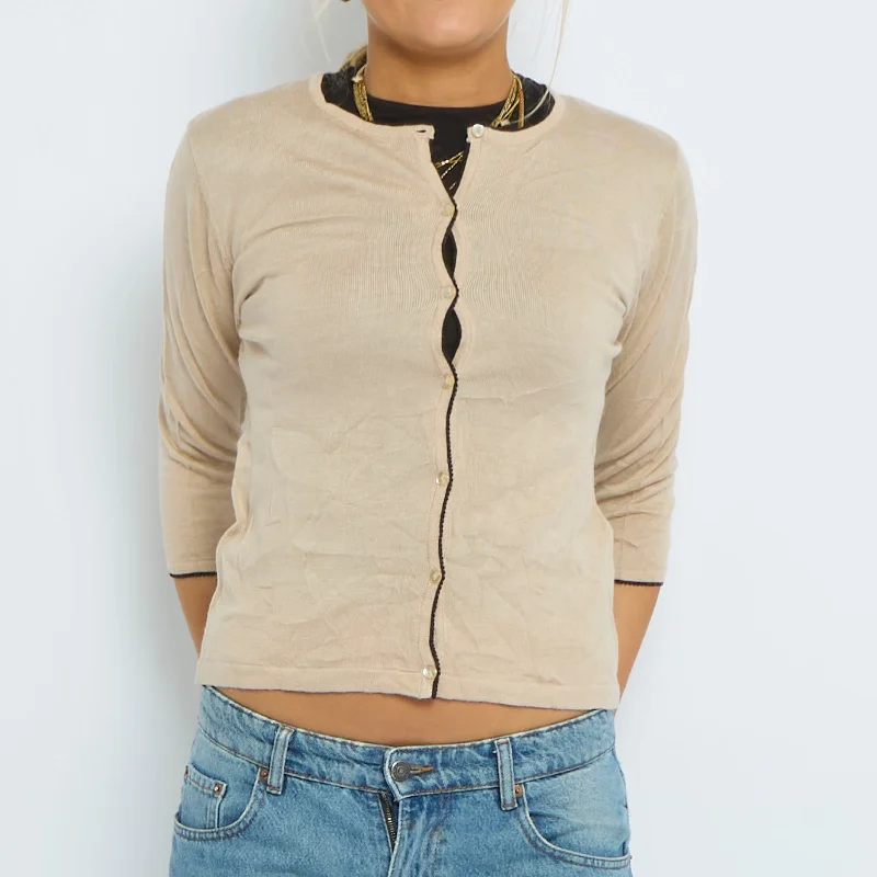 Buttoned Fine Knit Cardigan - UK 6 Neon metallic Matte