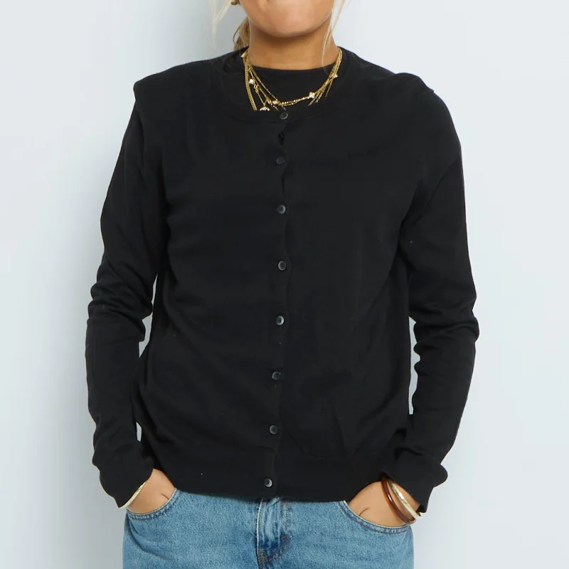 Fine Knit Cardigan - UK 12 Welt Pockets Slit Pockets Flap Pockets