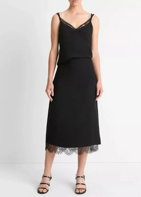 Lace-Paneled Straight Skirt maxi skirt elegant