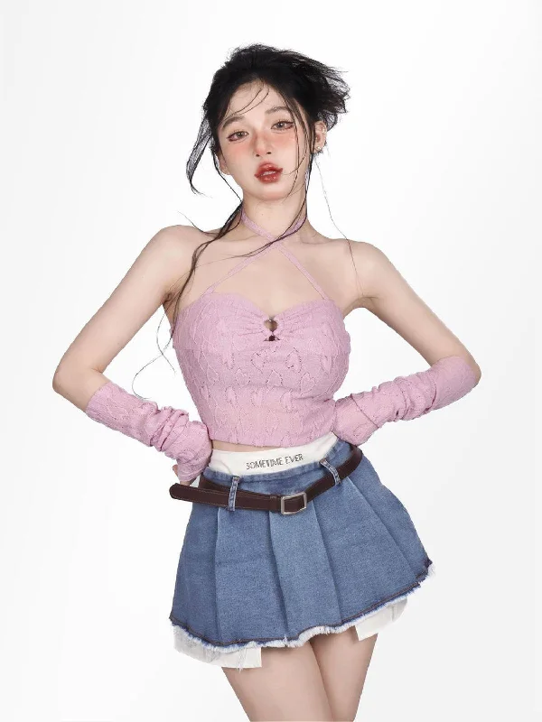 Y2K Fake Two Piece Pleated Mini Skirt tulle skirt dreamy