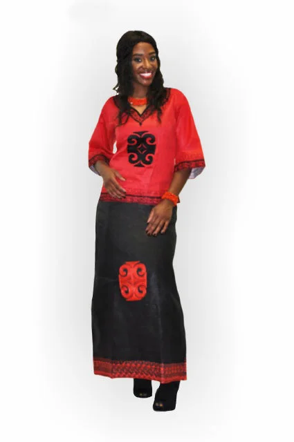 Red and Black African Brocade Skirt Set leather skirt refined