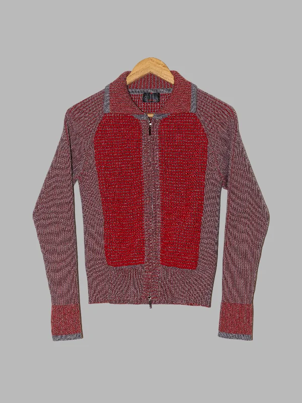 Trunk Hiroko Koshino grey red knit zipped cardigan - size 40 Stylish Fashionable Trendy