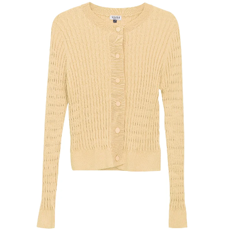 Cable Knit Cardigan 462 Solid Print Embellished