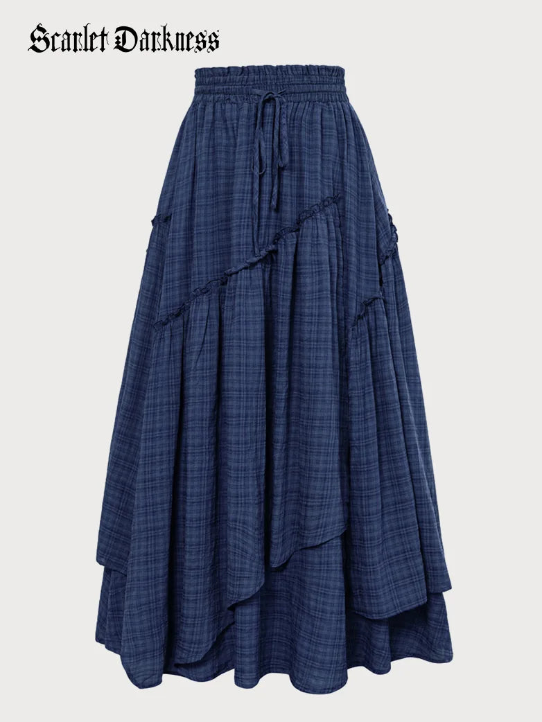 Women Renaissance Overlay Skirt Drawstring Waist Swing Skirt ribbed skirt waist