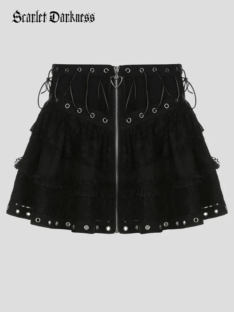 Scarlet Darkness Punk Mini Skirts Lace up Zipper Skirt wool skirt sturdy