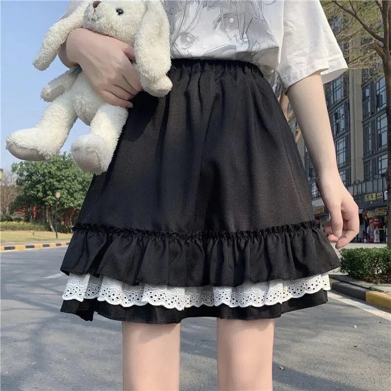 Lace Detailed Ruffle Mini Skirt linen skirt relaxed