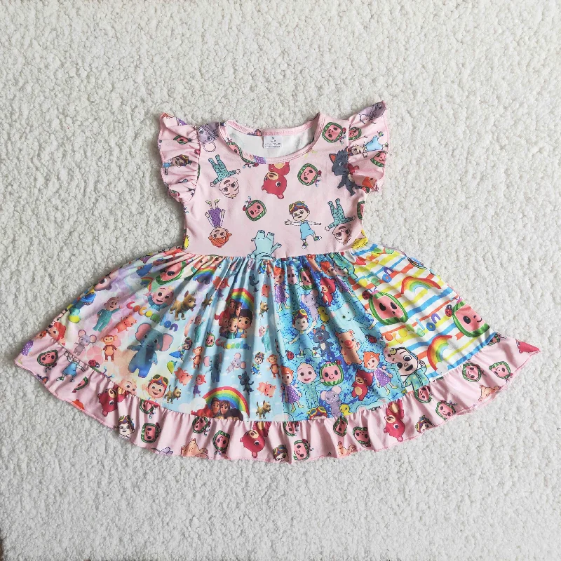 Clearance C15-39 Pink coco patchwork skirt with small flying sleeves no moq pencil skirt chic