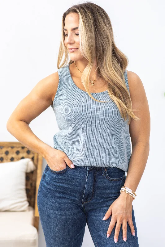 Dusty Blue Slub Rib Knit Tank Top lightweight tank top