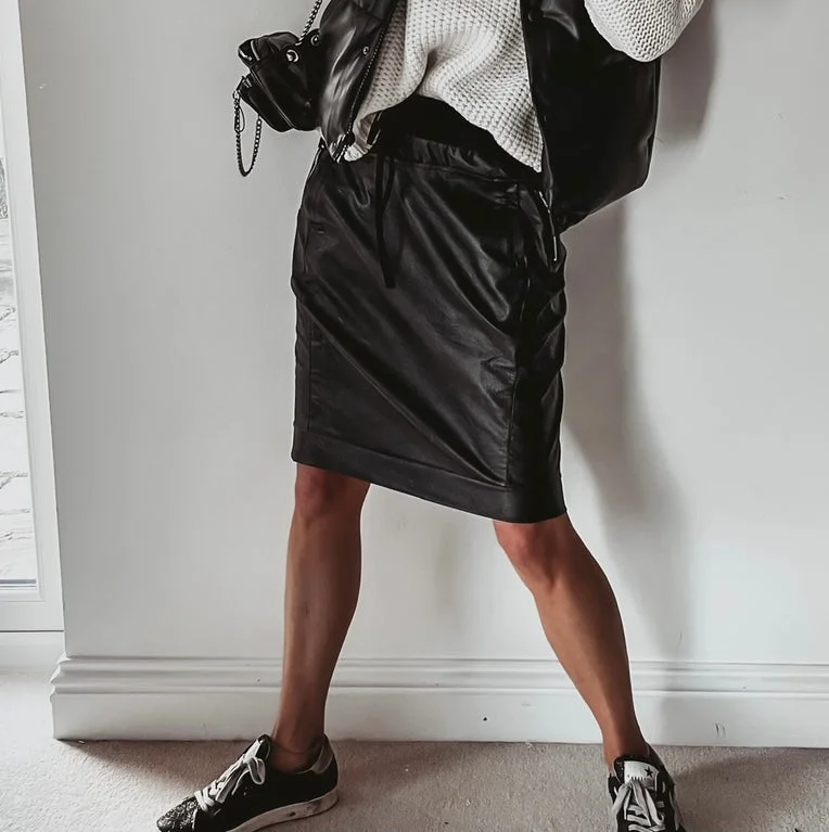 Black full faux leather black  ULTIMATE jogger skirt velvet skirt luxurious