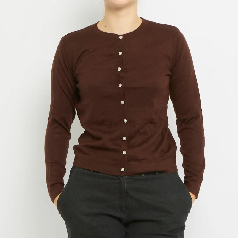 Round Neck Knitted Cardigan - UK 12 Boxy Cardigan Fitted Cardigan A-Line