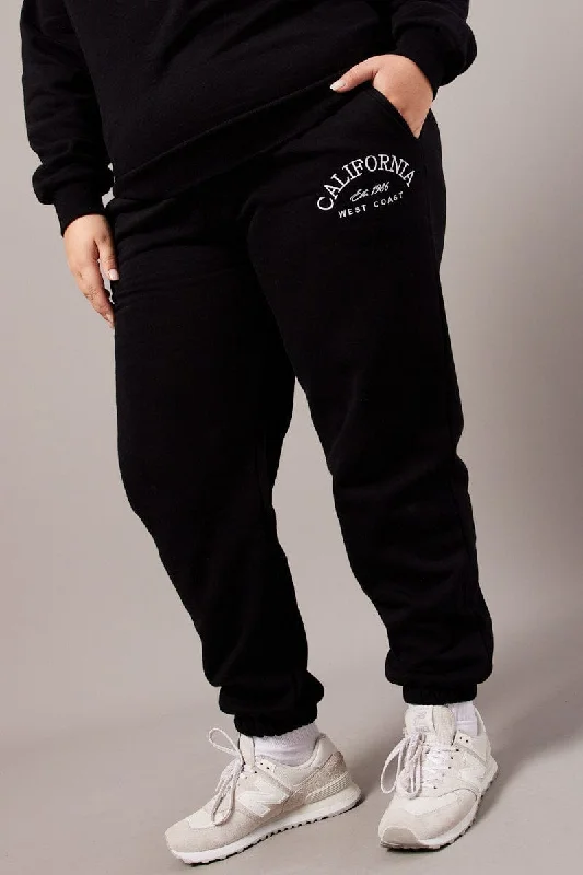 Black Track Pants High Rise Trendy High-Waist Trousers