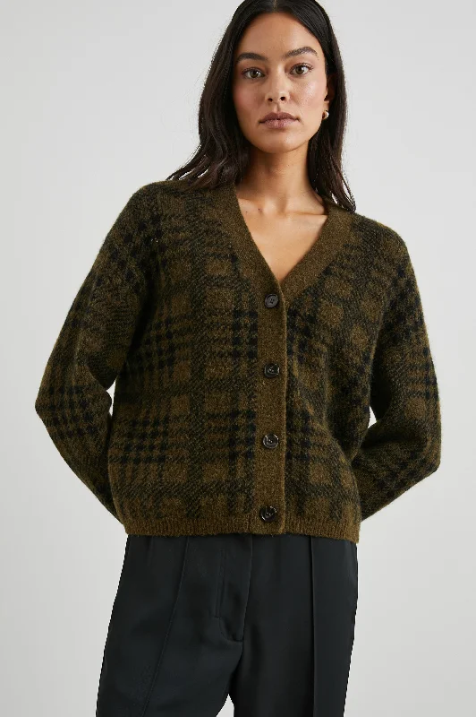 REESE CARDIGAN - OLIVE PLAID Rayon Fabric Velvet Fabric Corduroy Fabric