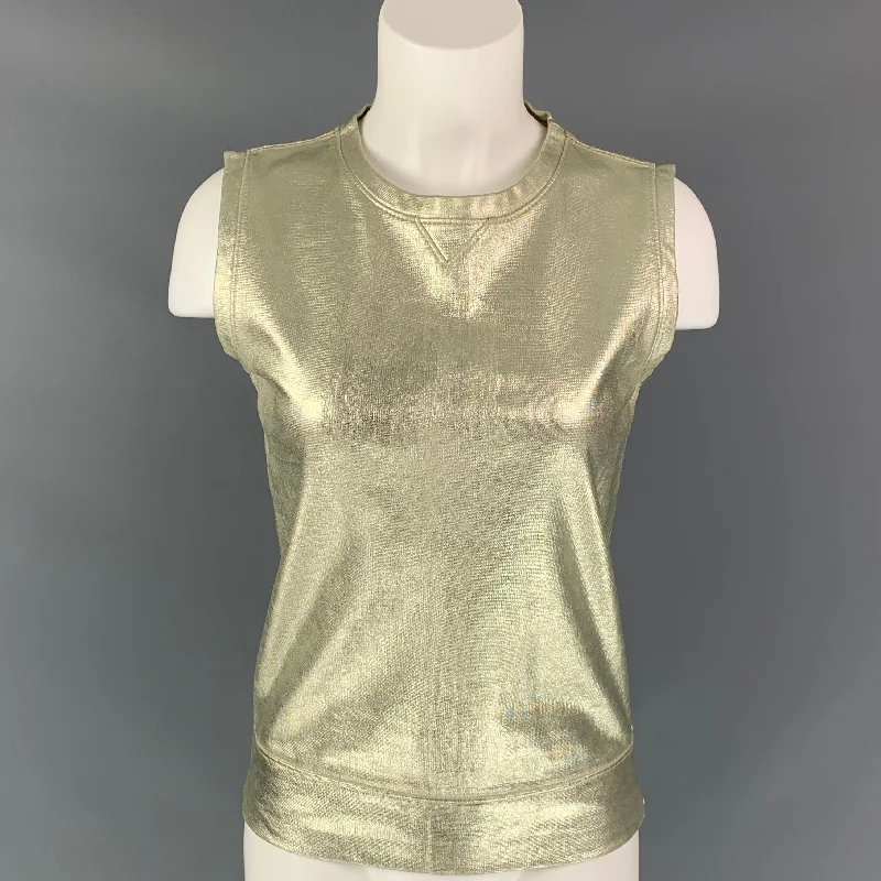 GIAMBATTISTA VALLI Size XS Gold Cotton Metallic Tank Casual Top loose fit tank
