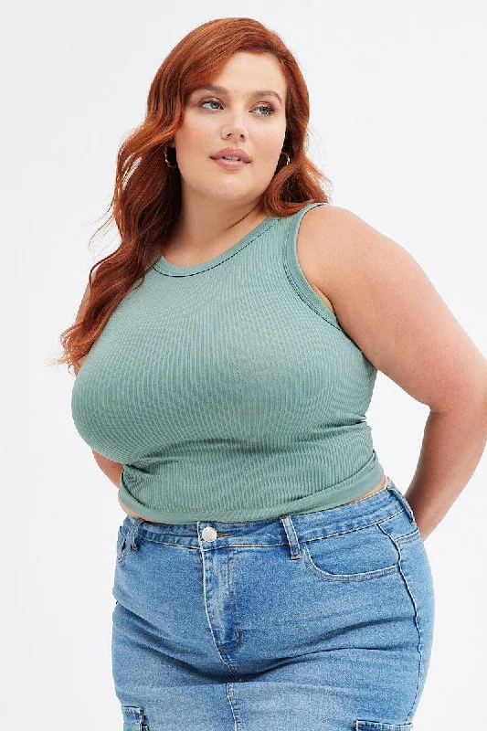 Green Tank Top Sleeveless Crew Neck Seamless strappy tank top