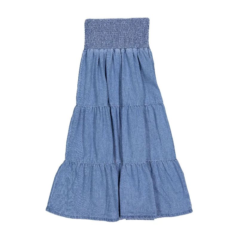 FYI Denim Tiered Maxi  Skirt chiffon skirt airy