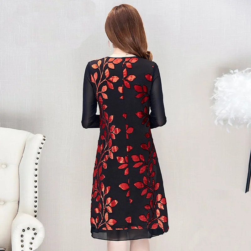 TWO PEARS-Shift Party Dress High-Low Hemline Casual