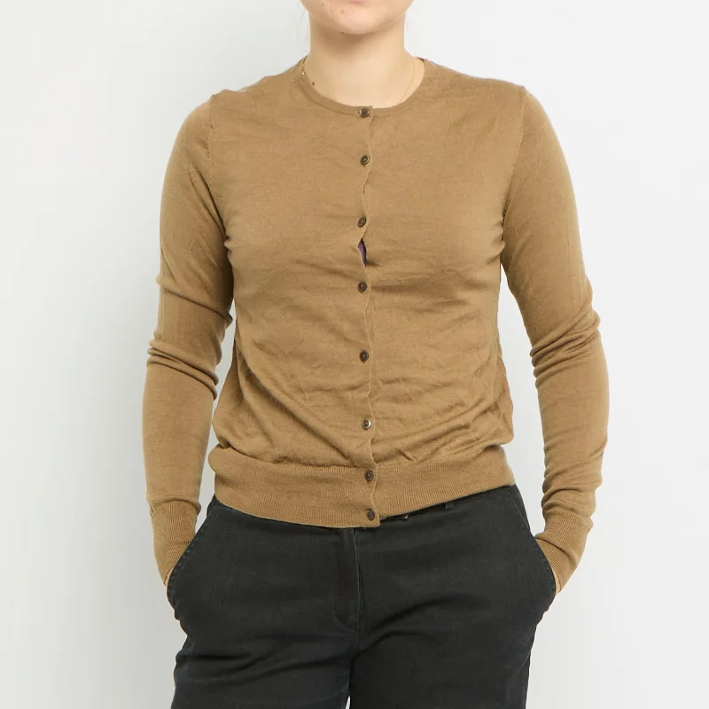 Round Neck Cardigan - UK 10 Spandex Rayon Corduroy