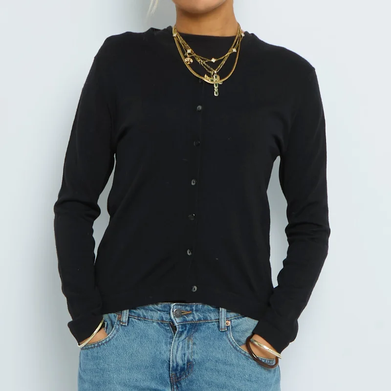 Buttoned Fine Knit Cardigan - UK 10 Fitted Slim Tailored